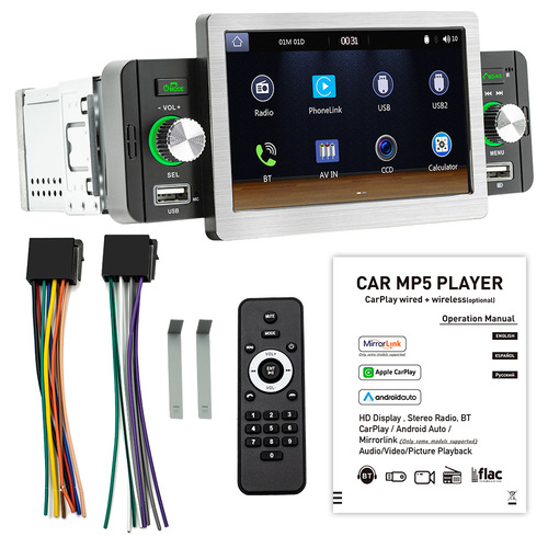 5-inch Car MP5 Player with Phone Connectivity, Car Bluetooth Radio, Wired/Wireless CarPlay + Auto