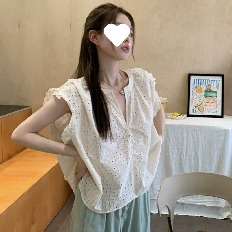 В наличии летняя женская одежда больших размеров с милым дизайном, кружевной отделкой, маленькими развевающимися рукавами, топом-бебидоллом без рукавов M 4XL 100kg