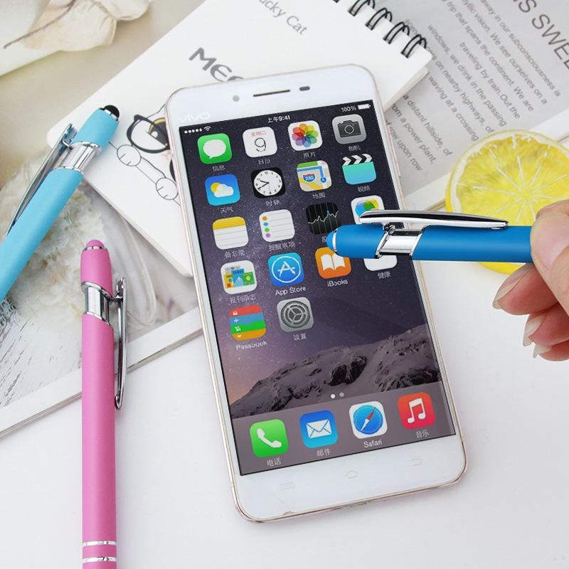 Metal pulsador lápiz de aluminio lápiz Meji lápiz capacitivo táctil lápiz de bola de escritura a mano lápiz de pantalla táctil impresa logo lápiz de regalo