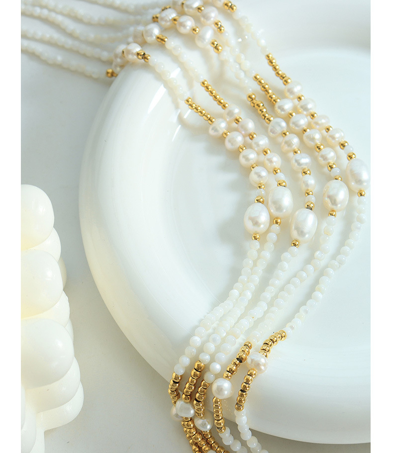 1 Piece Simple Style Circle Freshwater Pearl Shell Pearls Titanium Steel Beaded Plating Necklace display picture 3