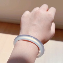 天然马料高冰玻璃种玉髓手镯白月光香槟金青冰玛瑙玉镯媲美翡翠镯