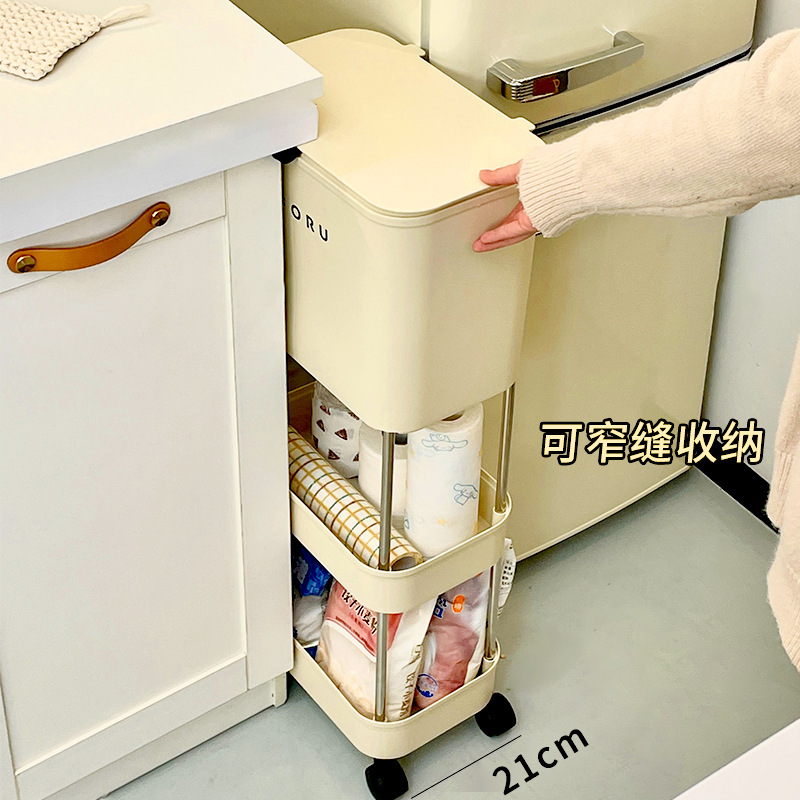 台所のゴミ箱の高さの移動可能な大容量の蓋付き分類日本式の腰をかがめない物棚カート|undefined