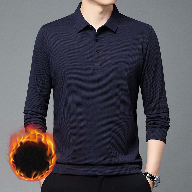 Collared long-sleeve polo shirt for men, solid color, fleece-lined, thickened, slim-fit, base shirt, business fashion, versatile t-shirt top Collared long-sleeve polo shirt for men, solid color, fleece-lined, thickened, slim-fit, base shirt, business fashion, versatile t-shirt top