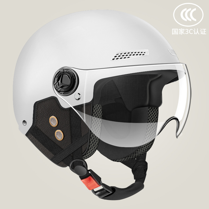 Half Helmet | Universal Motosiklet kaskı (dəbilqə) - anti-fog-short-visor-four-seasons-white-removable-earmuffs-one-size