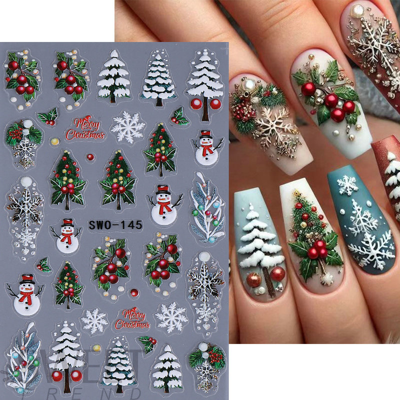 Cross-Border New Christmas Nail Art Stickers 3D Micro-Carved Stereo Dwarf Santa Claus Snowman Reindeer Nail Stickers