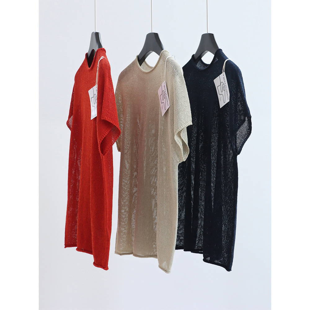 Seamless Imported Japanese Paper Yarn Knit Short-Sleeve Summer Top, Slightly Sheer, Loose Pullover, Casually Rolled Hem T-Shirt, Quick-Dry