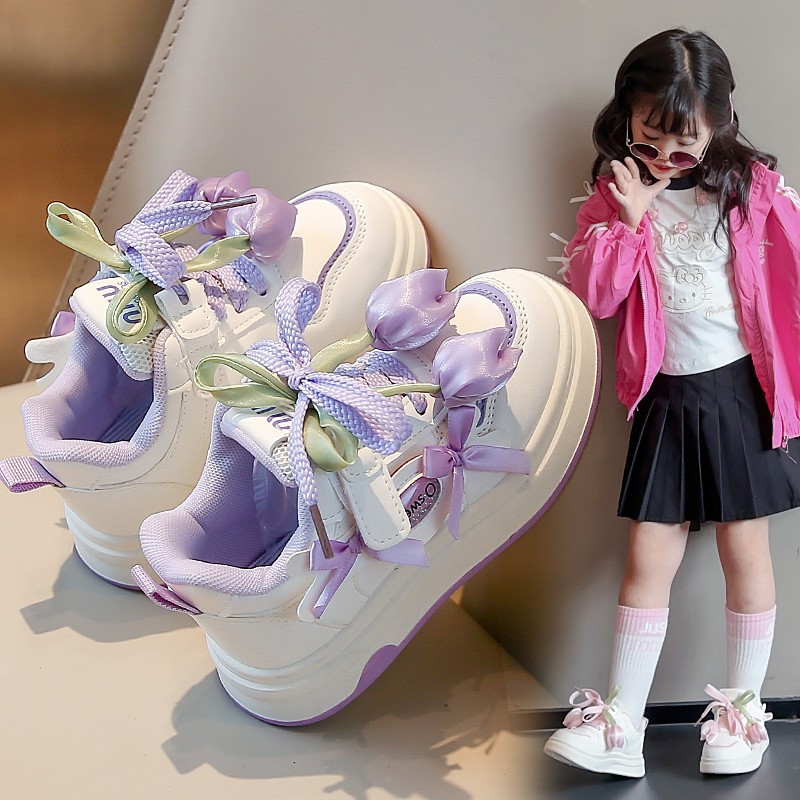 Zapatos de skate para niñas 2025 nuevos zapatos de primavera y otoño de flores para niños zapatos blancos para niñas zapatos casuales arco