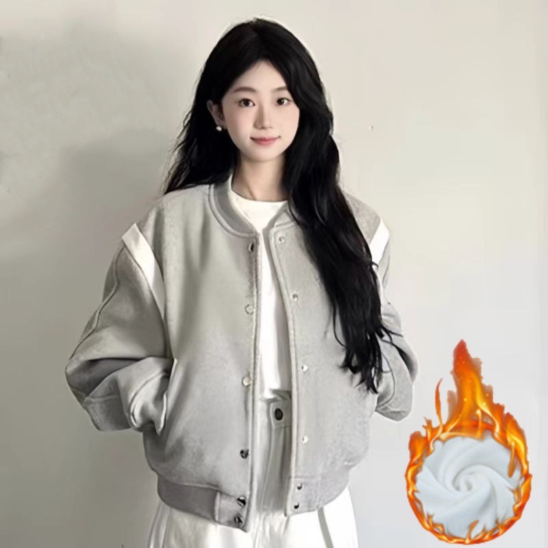 Hua Mian Composite Silver Fox Velvet Thickened Autumn and Winter New Women's Short Coat Loose Student Jacket Baseball Suit Hua Mian Composite Silver Fox Velvet Thickened Autumn and Winter New Women's Short Coat Loose Student Jacket Baseball Suit