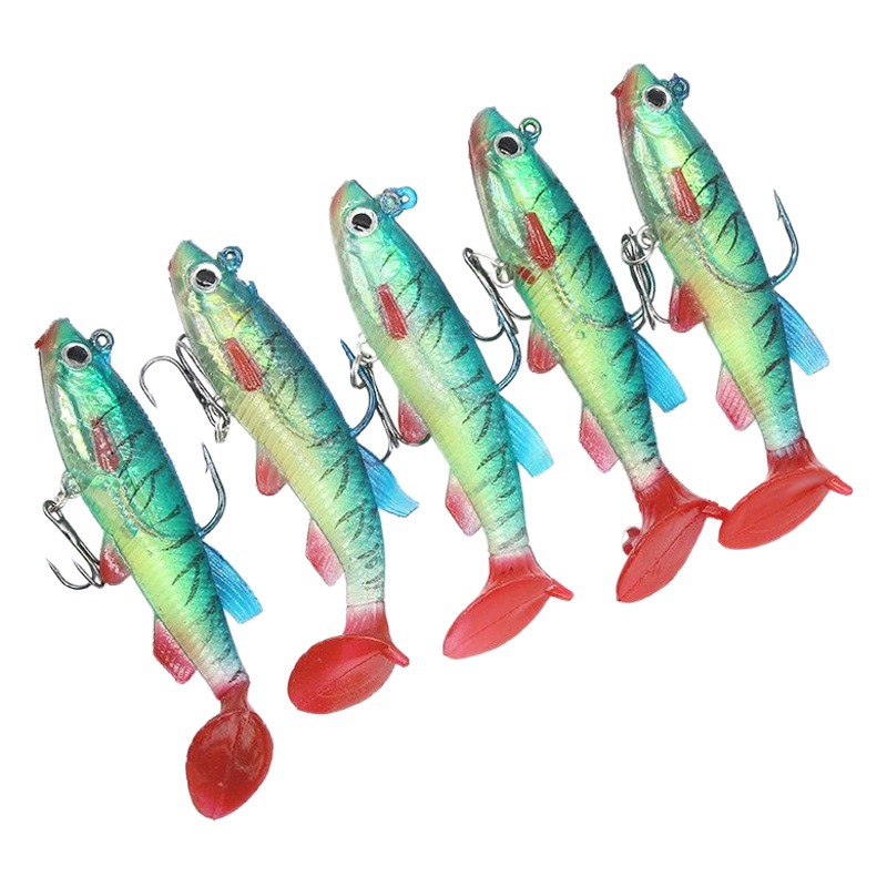 T cola de cebo 9cm14g cebo de imitación al por mayor cebo falso doble gancho plomo pescado con contrapeso cebo suave cebo artificial de cinco colores