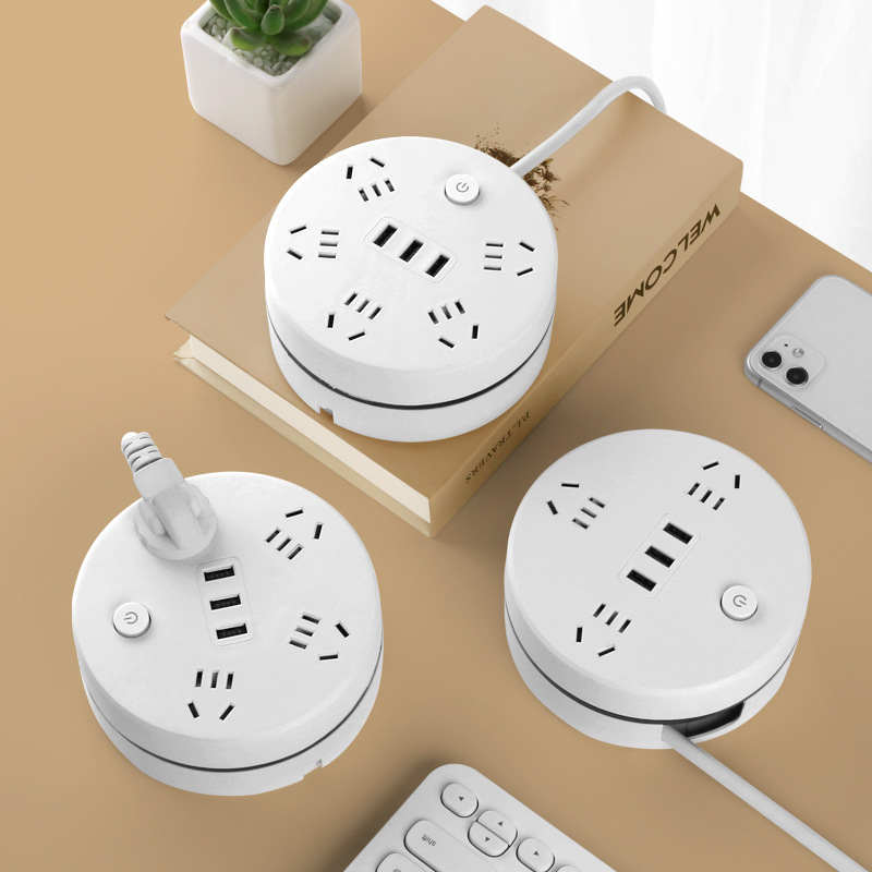 USB插座家用线可收纳多功能快充宿舍带长线接线板可伸缩线多插位