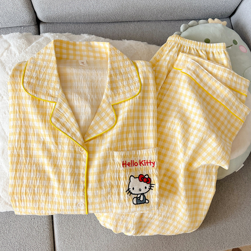 波点小狗卡通云朵纯棉纱睡衣女款2025新款春秋季长袖宽松家居服夏|undefined