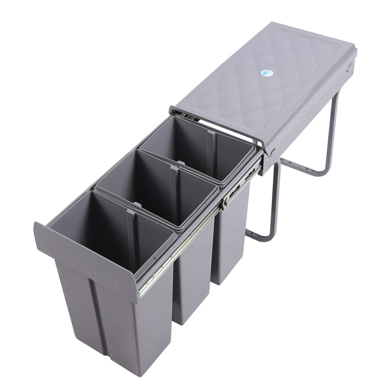Gabinete empotrado bote de basura cocina cubo de clasificación oculto cubo de limpieza 3 × 10L amortiguador extraíble con tapa