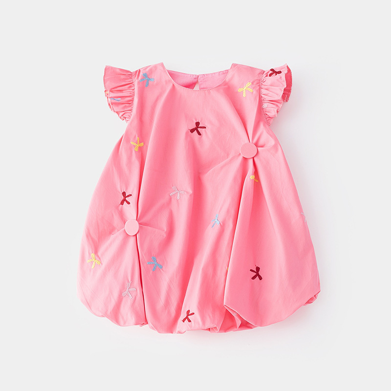 新しい女の子フライングスリーブフラワースカート 2025 夏スタイルドレスベビーガールプリンセススカート子供の日のショートスカート 5330|undefined