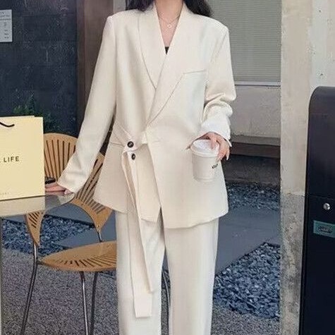 Korean Style Design Small Suit Set for Women 2026 Spring and Autumn New High-End Elegant Casual Wide-Leg Pants Two-Piece Set