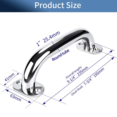 Marine stainless steel armrest polished safety handle bathroom handle cabinet door handle caravan yacht hardware accessories (Avtomobil ehtiyat hissələri) - 9968s8-inch-203mm