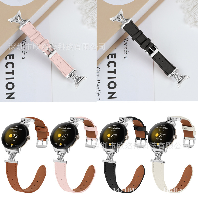 Suitable for Google Pixel Watch3 41mm Pointed Tail Leather Strap Google 2 and 1 Generation Watch Leather Strap