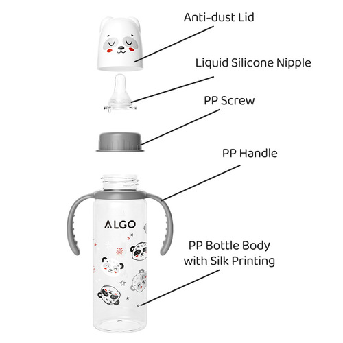 New plastic PP straight-body bottle cute with handle anti-bubble spout 240ml baby bottle wholesale children's supplies