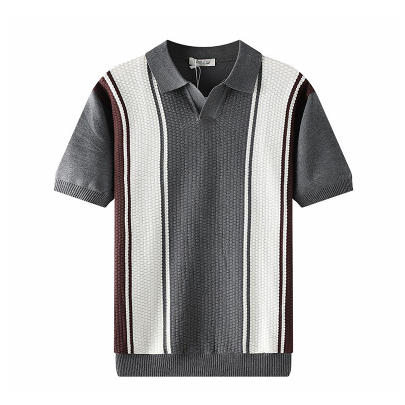 Polo camiseta de punto camiseta de manga corta camiseta hombre cuello V gaviota cuello rayas piña vieja fábrica de viento de verano al por mayor