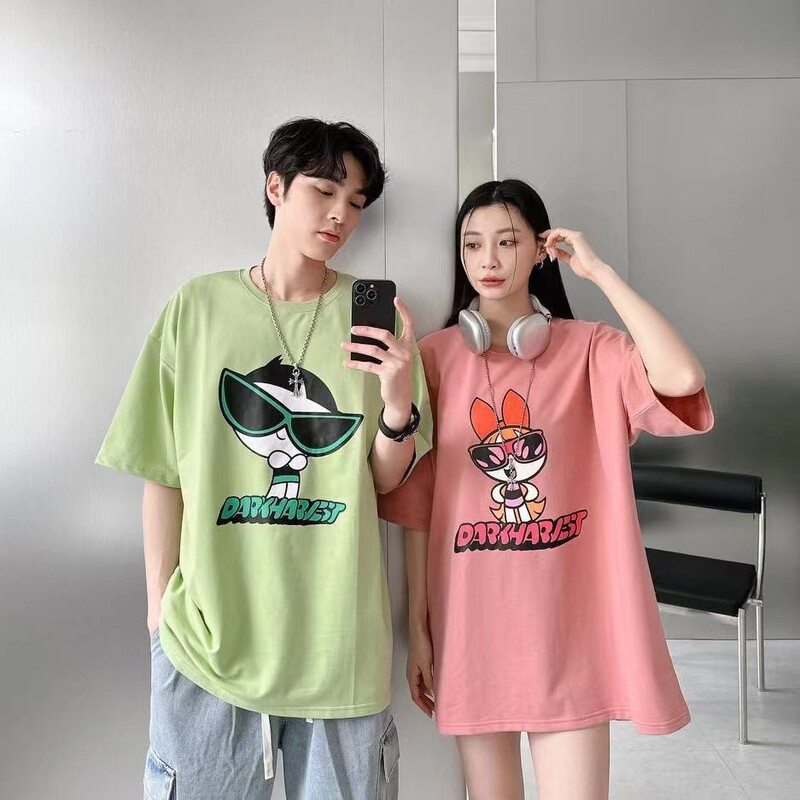 Pure Cotton Back-Necked T-Shirt, New Summer Style American High Street Cartoon Anime Print Round Neck Short-Sleeved T-Shirt for Couples Wholesale Pure Cotton Back-Necked T-Shirt, New Summer Style American High Street Cartoon Anime Print Round Neck Short-Sleeved T-Shirt for Couples Wholesale