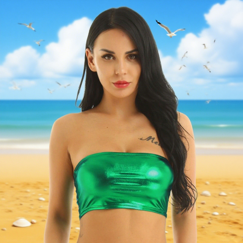 Aliexpress Women's Clothing European and American Nightclub Stage Sexy Chest-Wrapped Patent Leather Tube Top Pu Bright Leather Bottoming Performance Vest for Women