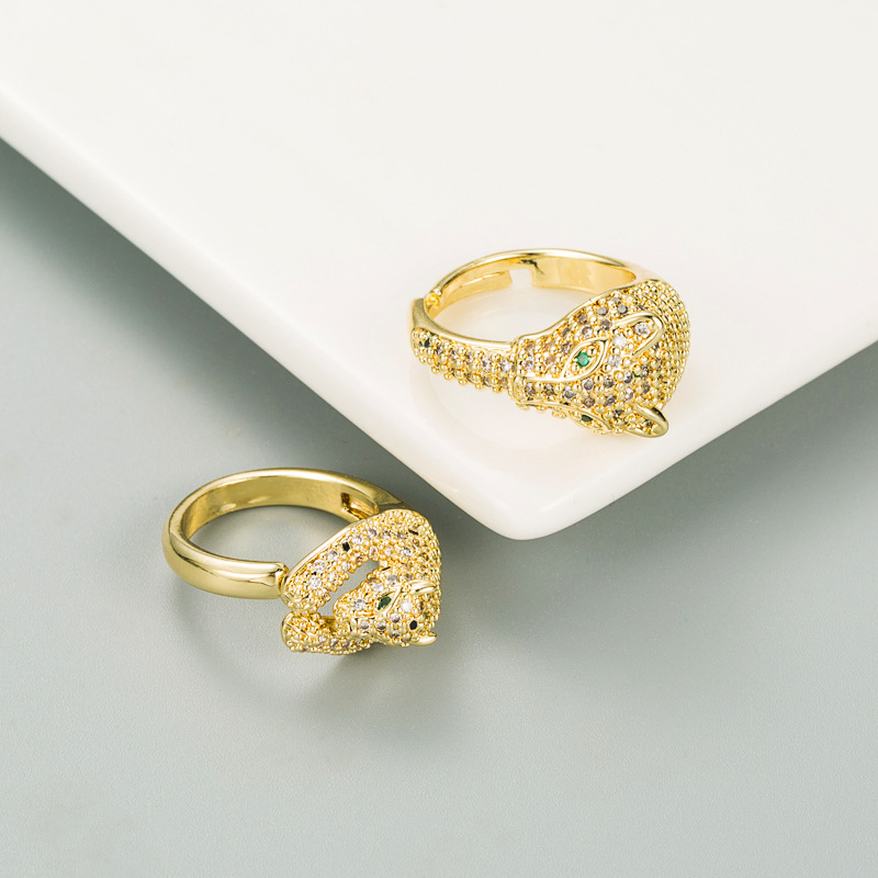 fashion three-dimensional leopard copper gold-plated zircon open ring