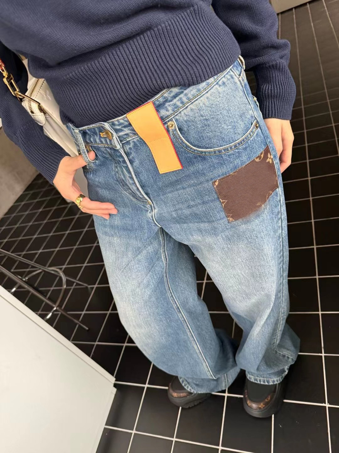 Autumn retro trousers, jeans, high waist, Japanese and Korean, loose straight fit