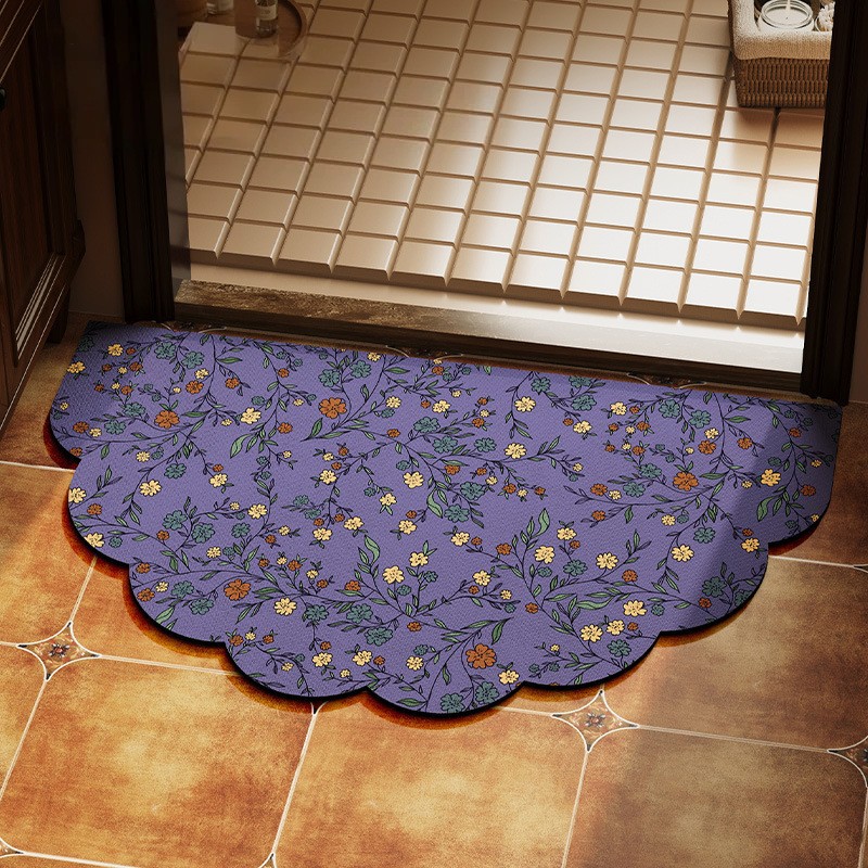 American-Style Floral Bathroom Floor Mat, Household Quick-Drying Mat for the Entrance of the Bathroom, High-End Diatom Mud Floor Mat, Non-Slip Mat