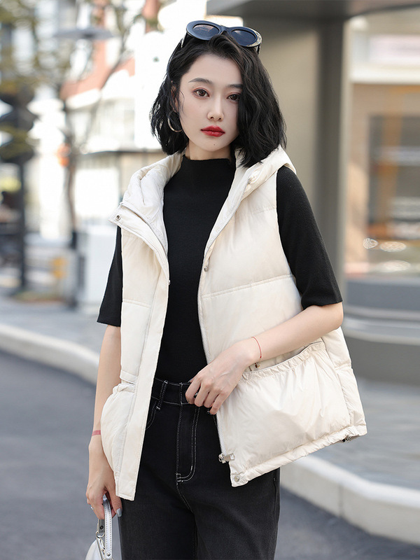 90鸭绒羽绒马甲女短款2025年秋冬新款韩版宽松轻薄羽绒服马夹连帽|undefined