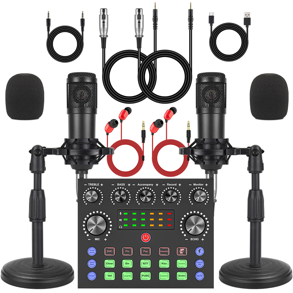 Cross-border V8S microphone dual microphone desktop disc holder English mobile phone computer sound card live blog equipment