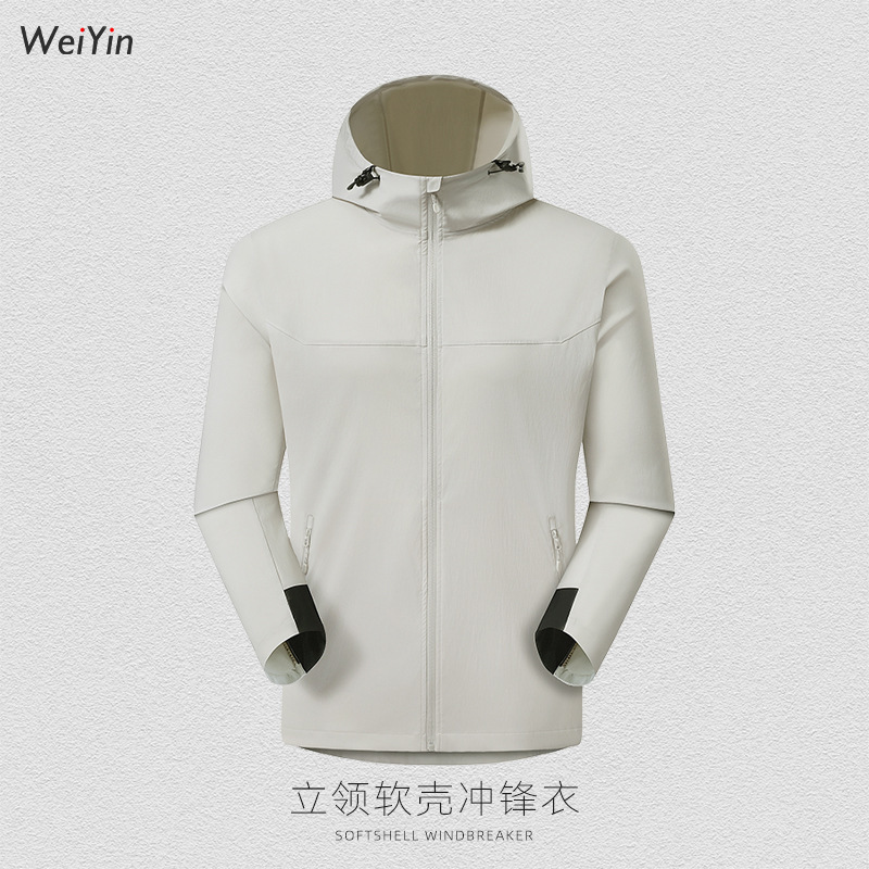 Área de asalto ligera de alta elasticidad ropa de trabajo personalizada logotipo chaqueta con sombrero corporativa impermeable
