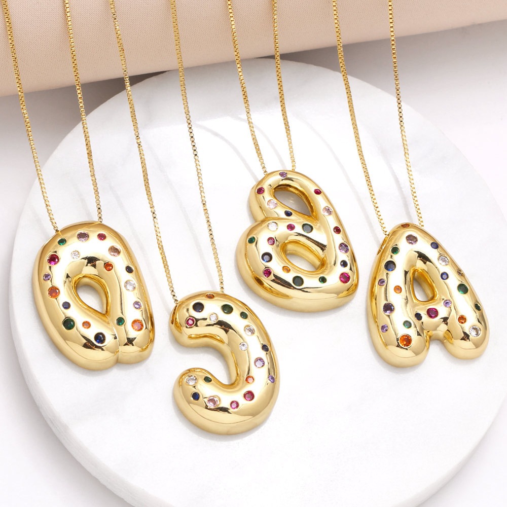 Cross-Border Hot-Selling Xiyin Temu 26 English Alphabet Necklace Gold-Plated with Colorful Zircon Pendant Wholesale Dropshipping
