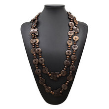 波西米亚咖啡色蝴蝶椰壳超长一圈木珠串珠项链女士 necklace wood