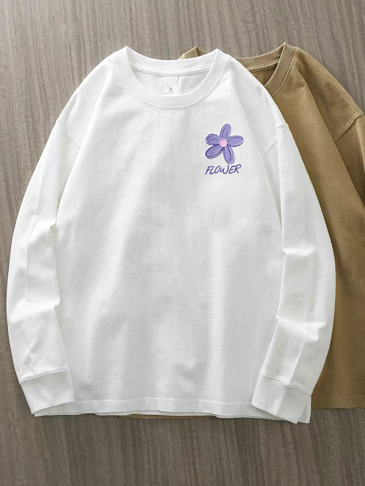 230g 100% algodón de alta gama camiseta de mujer de manga larga primavera y otoño nuevo estilo coreano camiseta de cuello redondo para mujeres