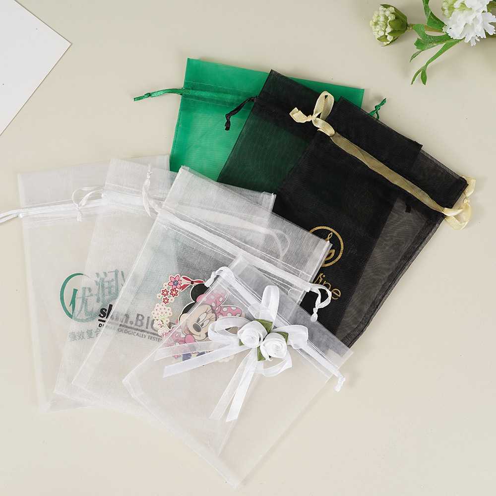 厂家直售欧根纱蝴蝶结喜糖袋糖盒礼品包装袋糖果色抽绳束口袋