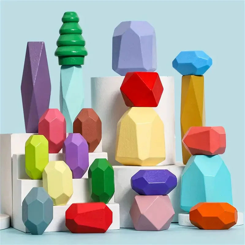 Красочная деревянная башня Montessori, конструктор, Дженга, игрушка, (跨境交易), раннее образование