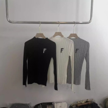 2025秋冬新款打底衫宽松圆领女羊毛衫刺绣字母百搭毛衣