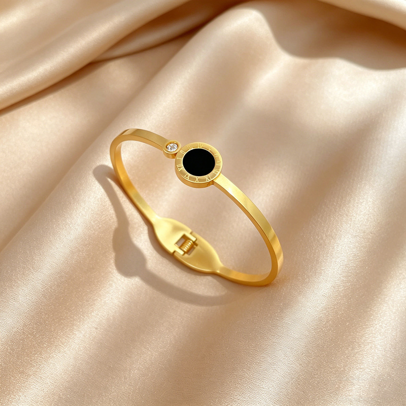 Minimalist Roman Zircon Titanium Bangle For Women And Men_voghion.com