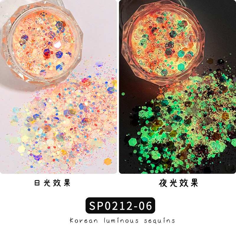 Transfronteriza popular manicura lentejuelas luminosas color mezclado brillo seis colores celebridad de Internet ins joyería de uñas parche de traje de bricolaje