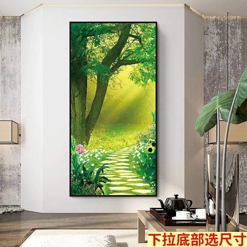 Mural autoadhesivo Pintura de vestíbulo sin marco estilo chino sala de estar entrada pegatinas pasillo vertical fondo fondo de papel pintado