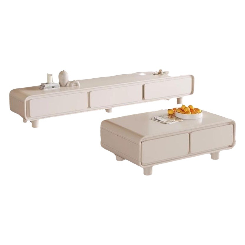 Crema Estilo madera maciza TV gabinete simple moderna mesa de café combinación sala de estar casa Luz de lujo minimalista piso TV gabinete