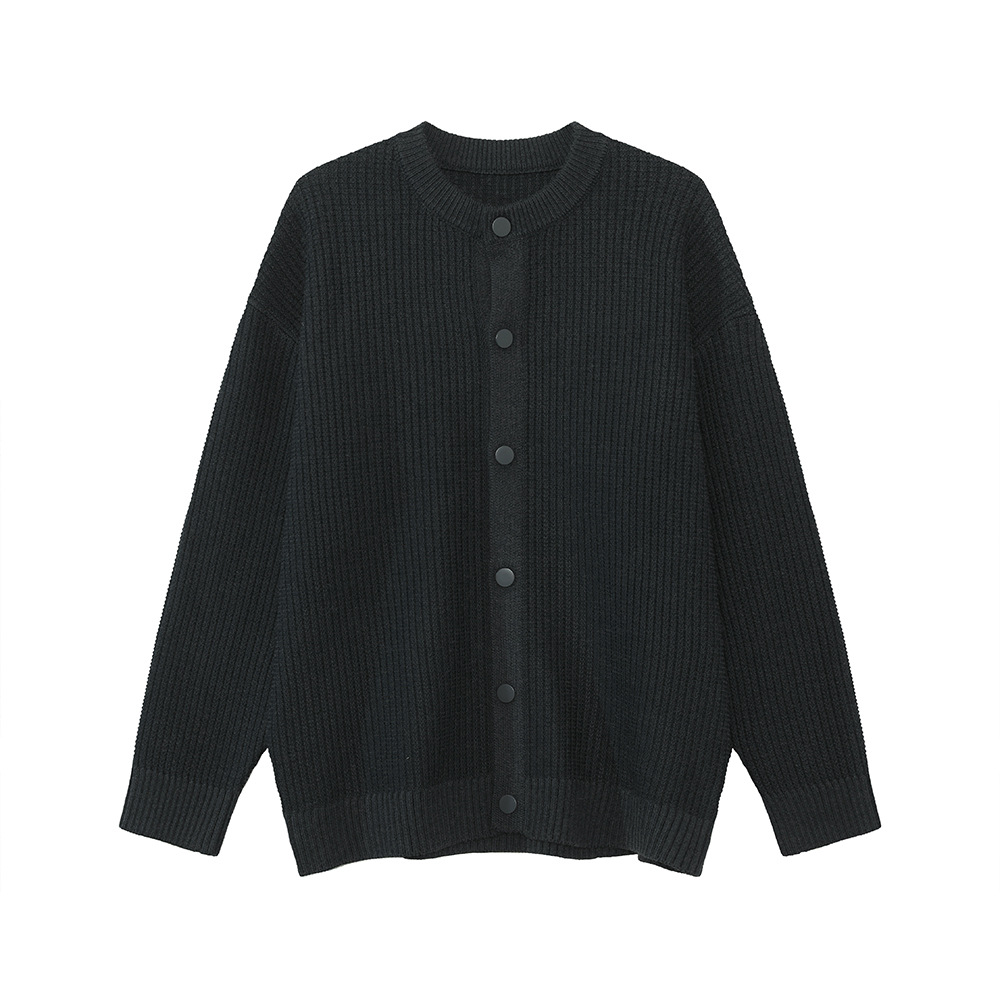 MTLCLOTHES Hombres| Color sólido simple cuello redondo retro versátil suéter de punto casual cardigan abrigo suelto