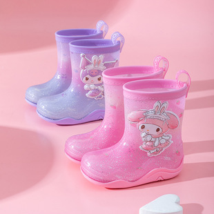 Sanrio Kuromi Drawstring Drawstring Kidsren's Rain Boots Cute Girls Non-Slip Baby Melody Student Water Boots