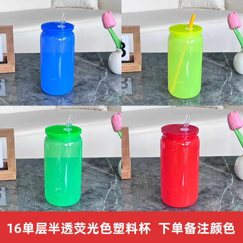2024 estilo explosivo 16oz taza de paja de plástico protección del medio ambiente jelly acrílico color mason taza de plástico al por mayor
