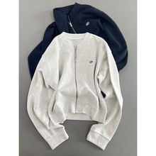 WU敌好穿巨显白斜纹刺绣拉链外套秋季立领休闲百搭宽松长袖卫衣女