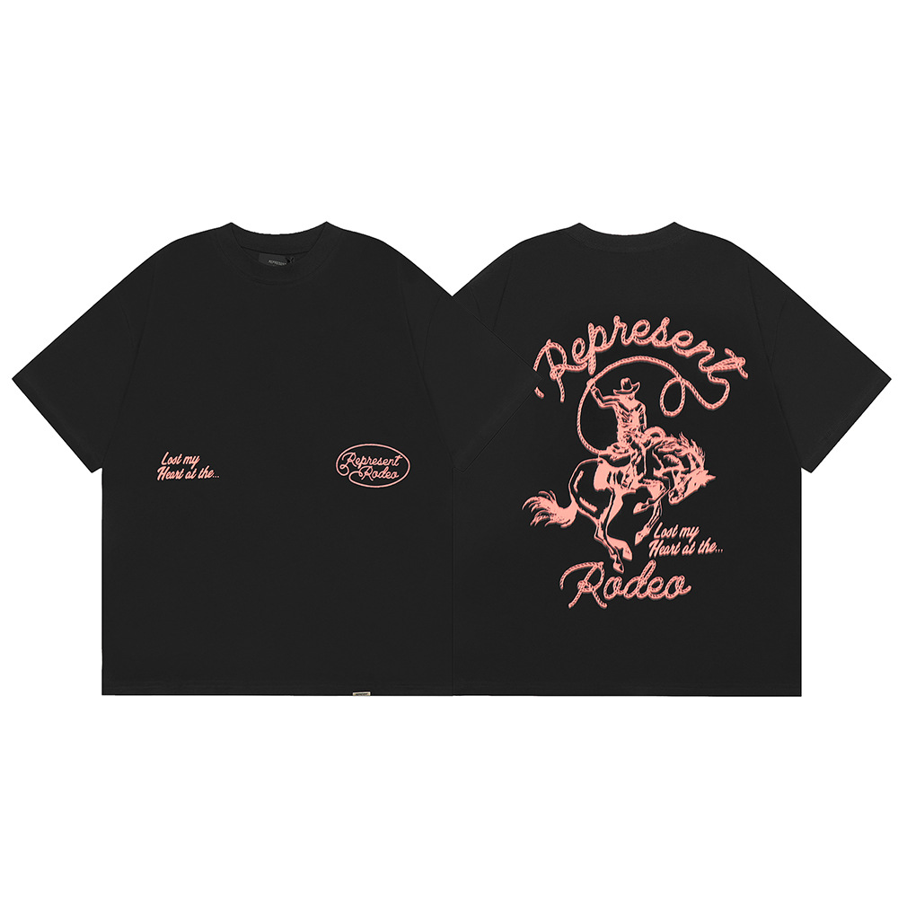 High Street REPRESENT Impresión de letras minimalistas desgastado retro lavado hombres y mujeres sueltos camiseta casual de manga corta marea