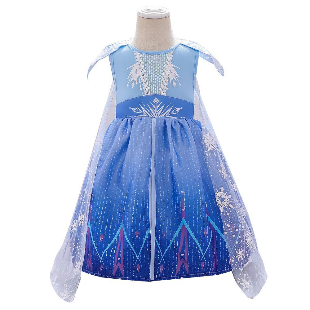 Vestido de Elsa de Frozen 2 para niñas, estilo europeo y americano, vestido de princesa con capa para niñas.