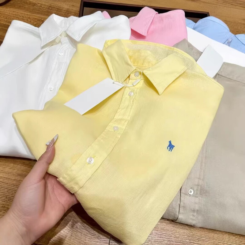 Old Money Style Pony Logo Cotton Linen Shirt for Women, 2026 Spring/Summer New Linen Outer Shirt, Summer Thin Air Conditioning Shirt