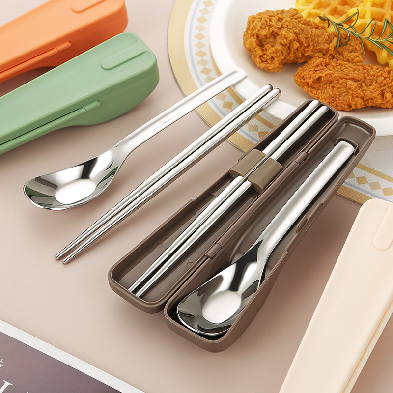 Japanese Style Portable Tableware suit 304 Stainless Steel Piece Piece Spoon Chopsticks Two-piece New Style Outdoor Tableware for Students