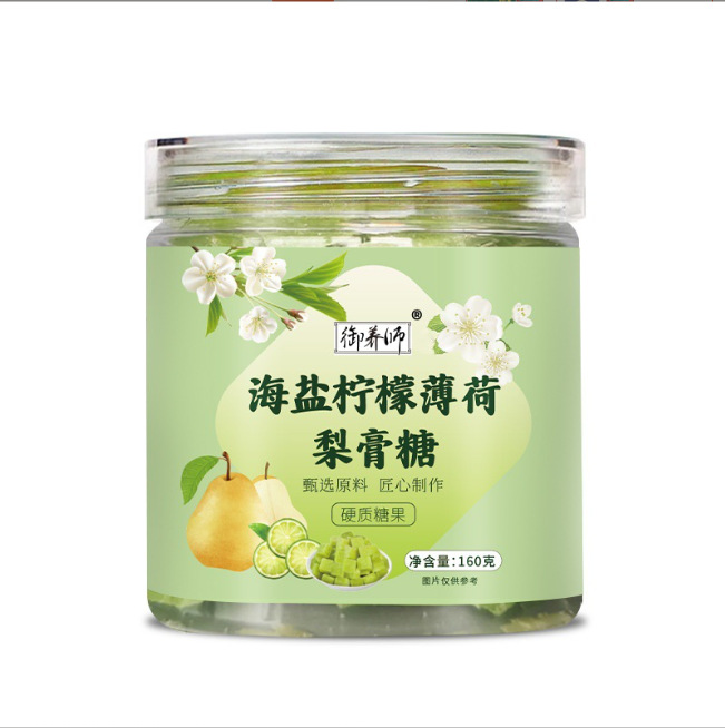 Sea Salt Lemon Mint Pear Paste Candy 160g Bottle Throat Soothing Lozenges Xylitol Sweet overview