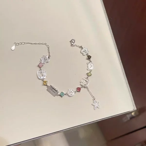 Super Cute Colored Diamond Gingerbread Man Bear Bracelet, Exquisite and Versatile Bracelet, Popular and High-Looking Bracelet